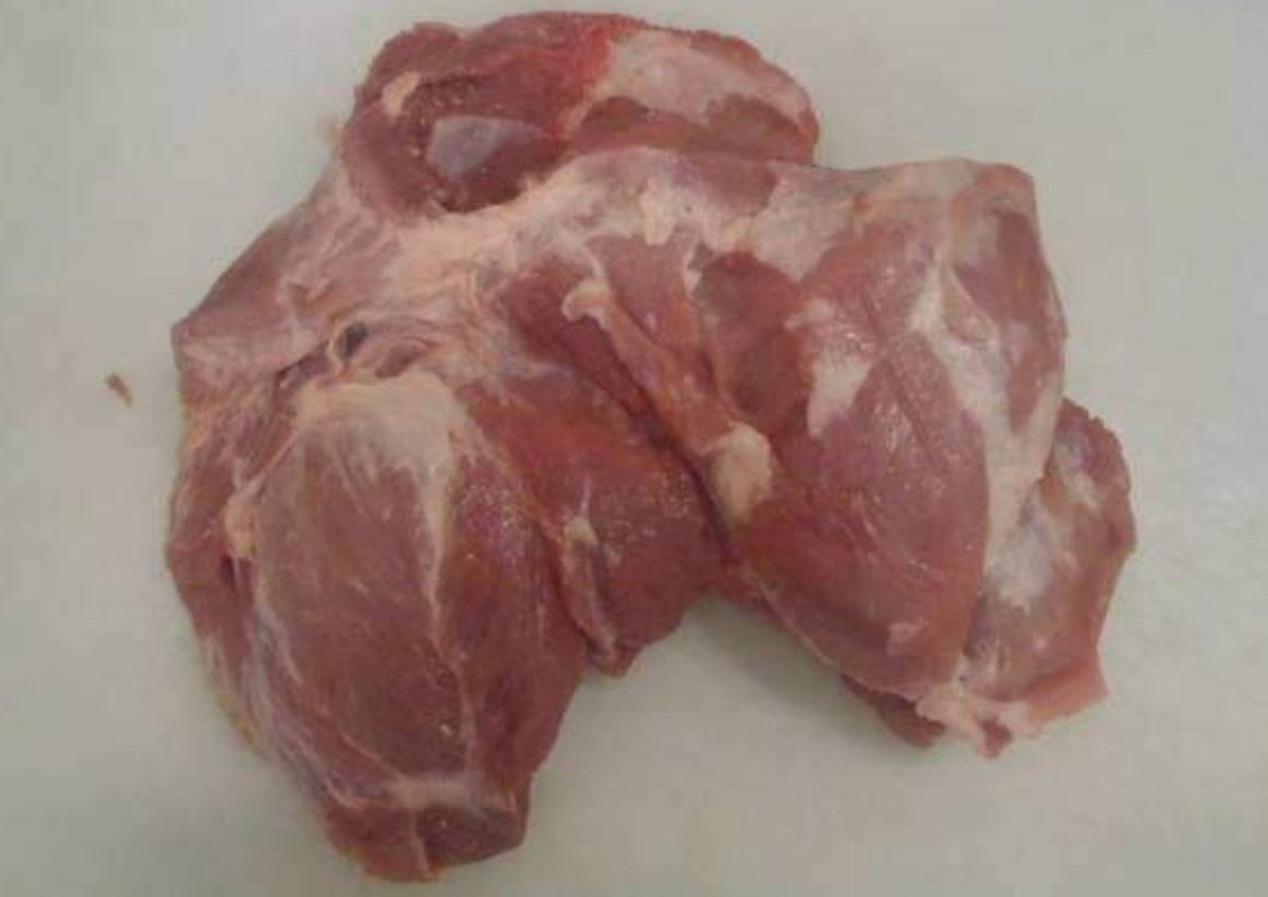 Boneless pork shoulder export trim — lean-to-fat ratio specification