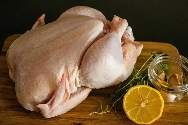 Frozen whole chicken — individually wrapped, export-ready packaging